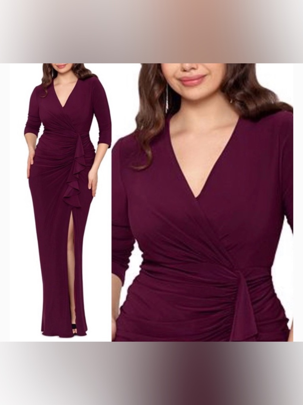 Betsy & Adam 
Plus Size Ruched Ruffled
Gown Dress size 14W NWT